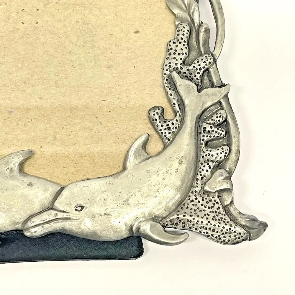 Vintage Dolphin Seascape - Sun Pewter Tone Rectangle 3.5x5 Picture Frame-Taiwan